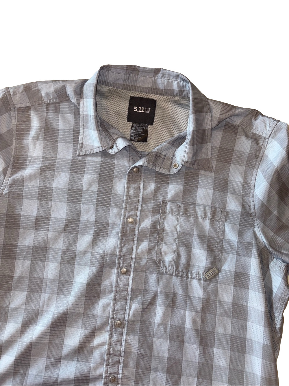 5.11 Tactical Mens Grey/Blue Plaid Short Sleeve Button Down Shirt